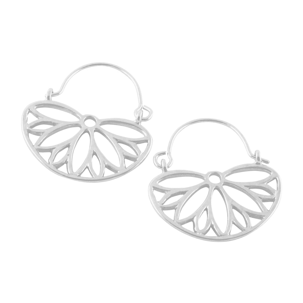 Sterling Silver Lotus Flower Hoop Earrings
