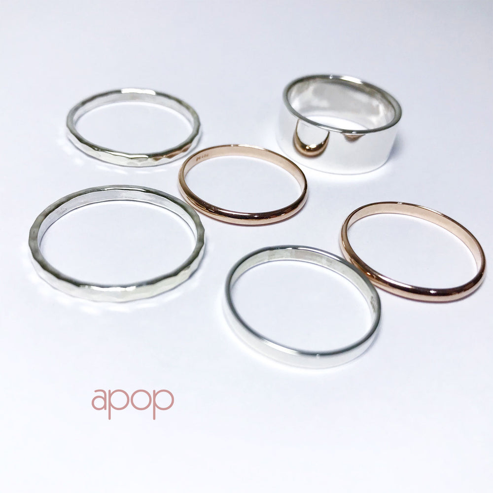 "Disko" Sterling Silver Hammered-Style Thin Band Ring