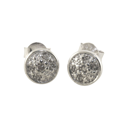 Sterling & Tiny Diamond Round Cluster-Style Earrings