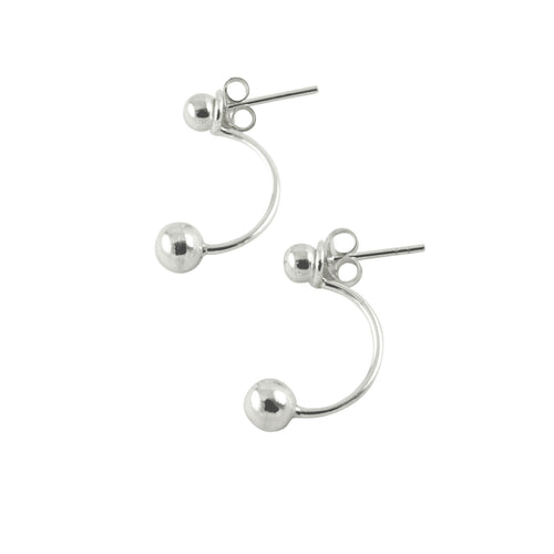 Sterling Silver Simple Bead Ear Jacket Stud Earrings