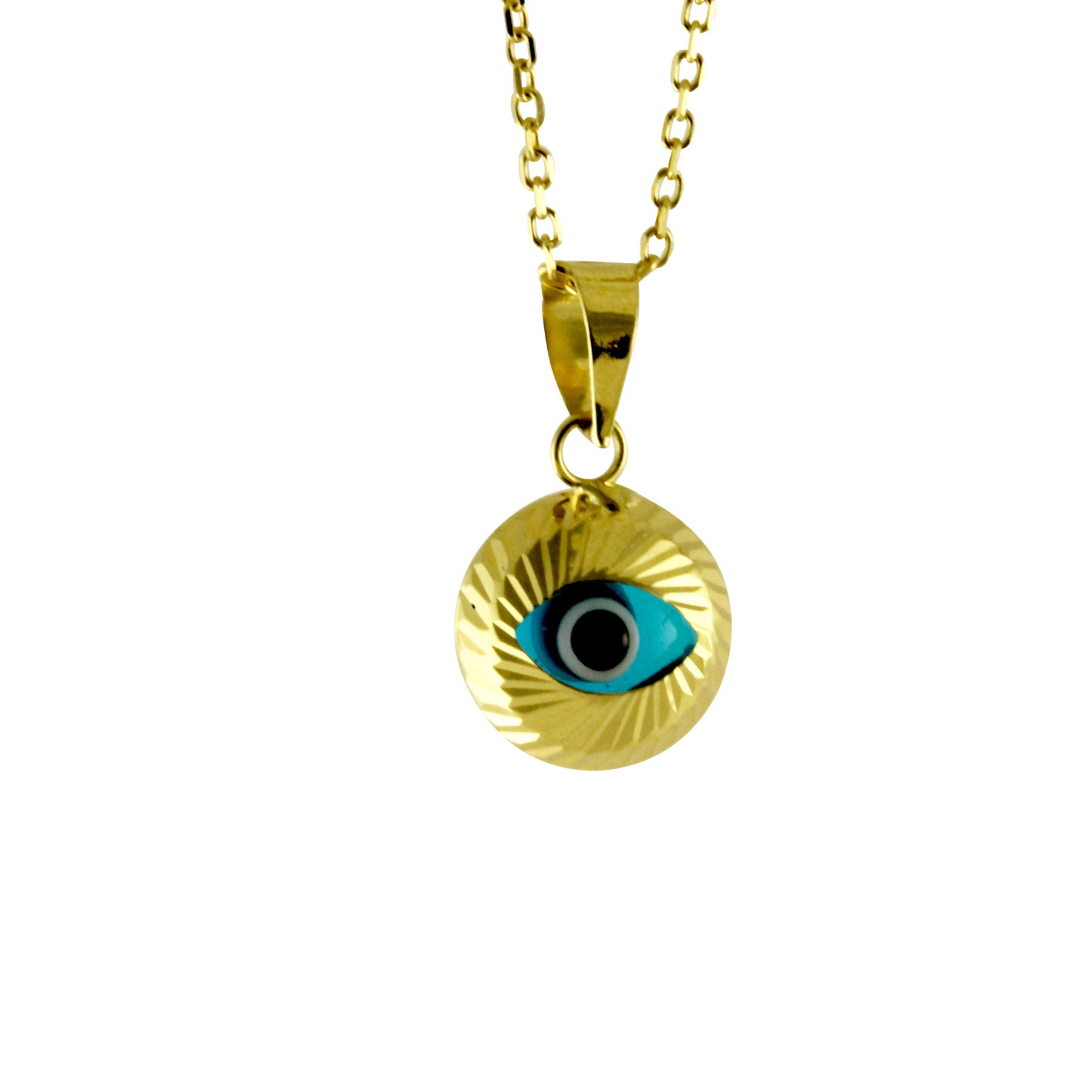 14k Gold Blue Eye Pendant Necklace