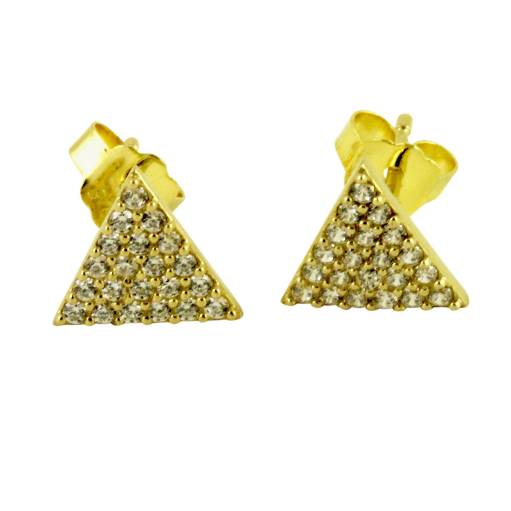 Gold-DIpped Triangle Pave CZ Cluster Stud Earrings