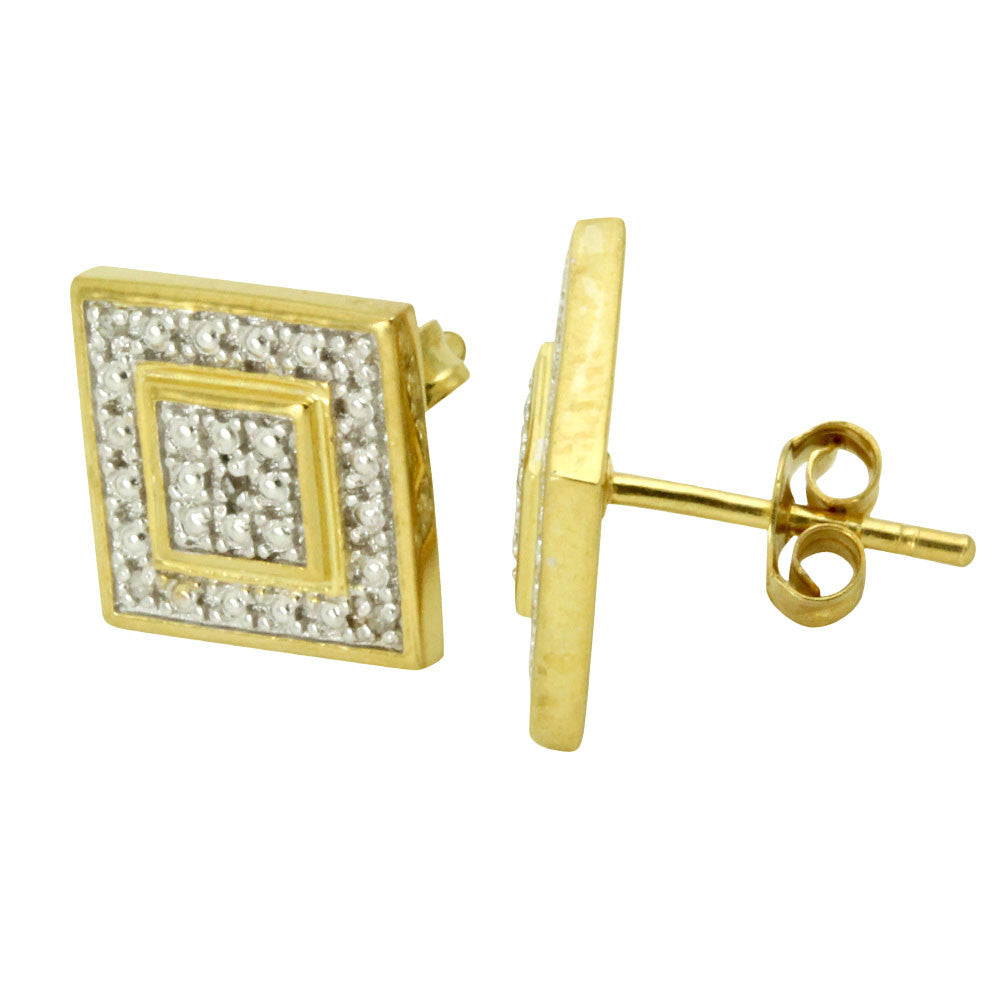 Two-Tone Diamond Square Cluster Stud Earrings