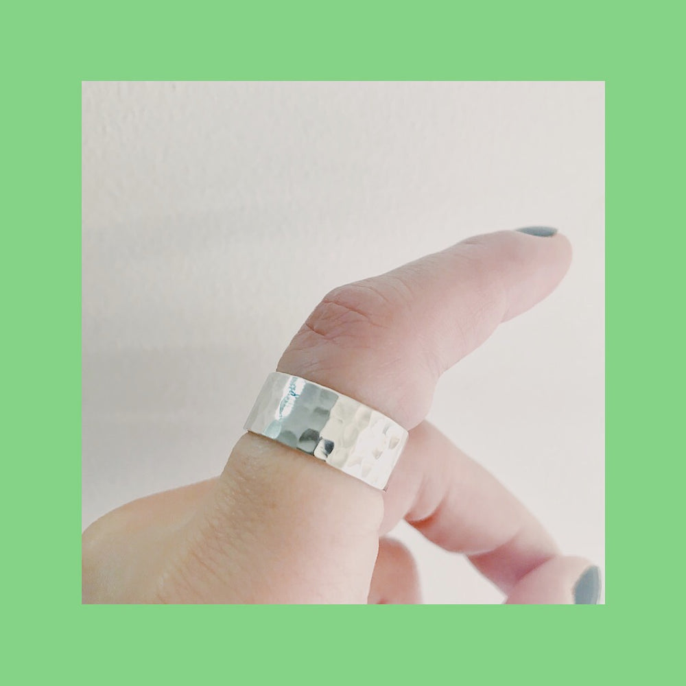 Hammered Sterling Silver Wide Band Ring