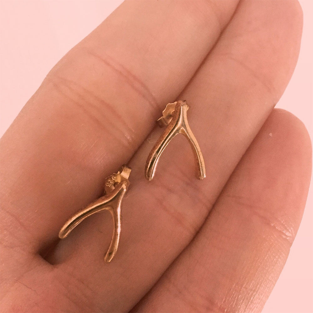Gold-Dipped Wishbone Stud Earrings