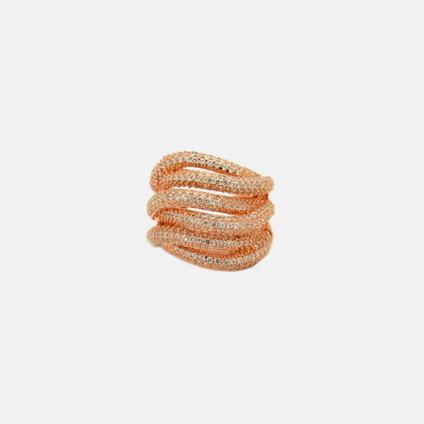 "Twinkle Twinkle Twist" Rose Goldtone Layered Cocktail Ring with Stones