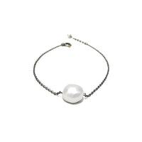 Blackened Natural "Baroque" Pearl Solitaire Bracelet 7 inch