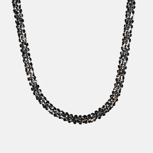 "Glitter Sequins" Two Tone Blackened Silver Chain Necklace
