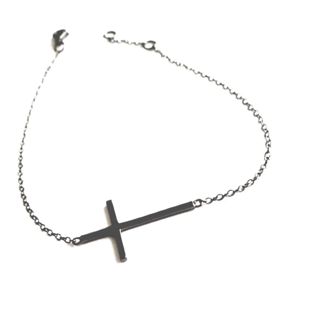 Blackened Silver Horizontal Cross Bracelet