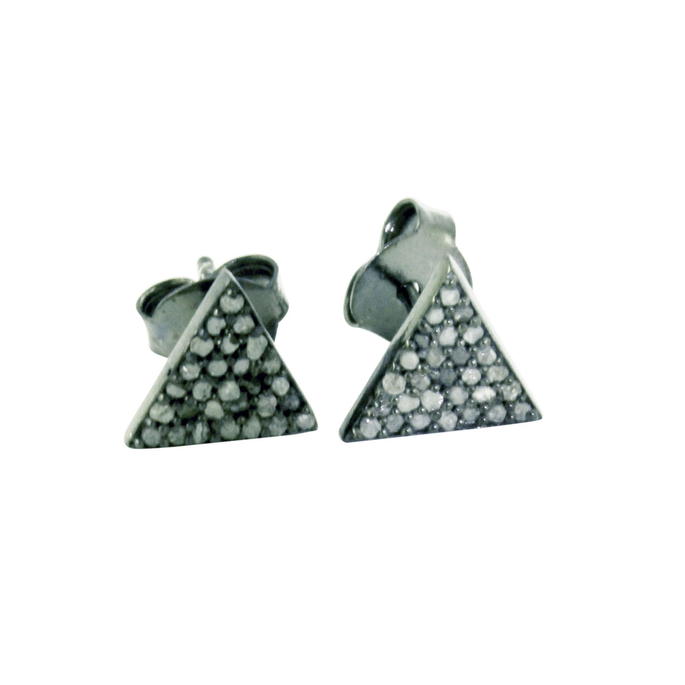 Blackened Silver Pave Cluster Diamond Triangle Earrings