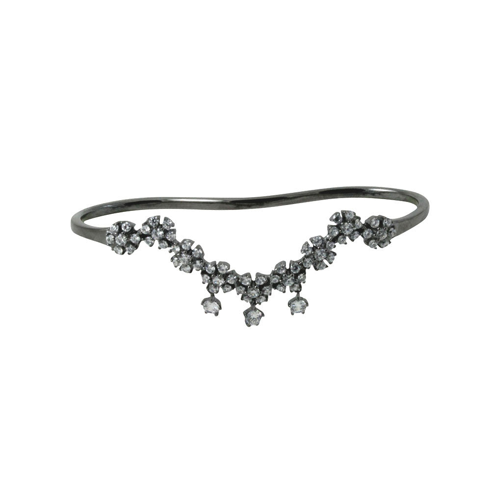 "Flower Deco" Blackened Silver & CZ Palm Cuff Bangle Handlet