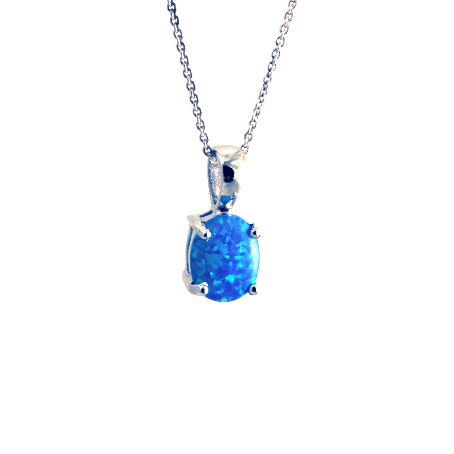 Sterling Silver Black Opal Solitaire Pendant Necklace
