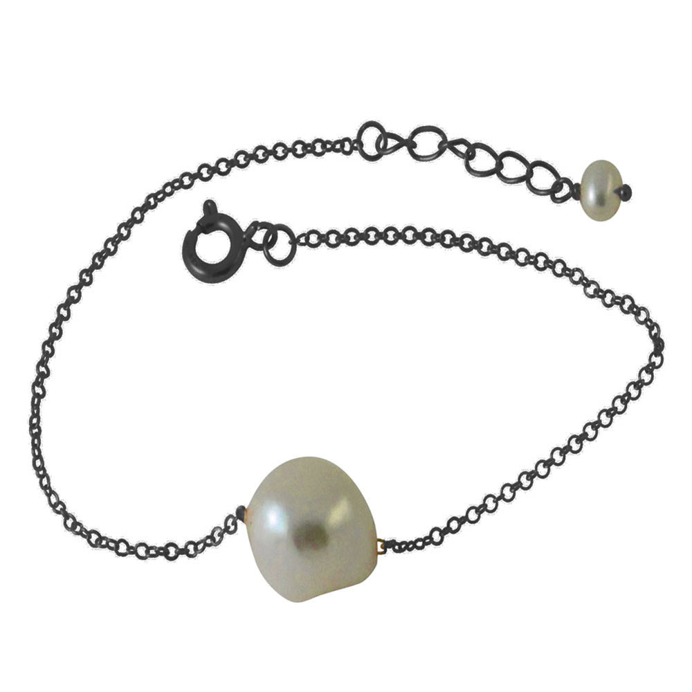 Blackened Natural "Baroque" Pearl Solitaire Bracelet 7 inch