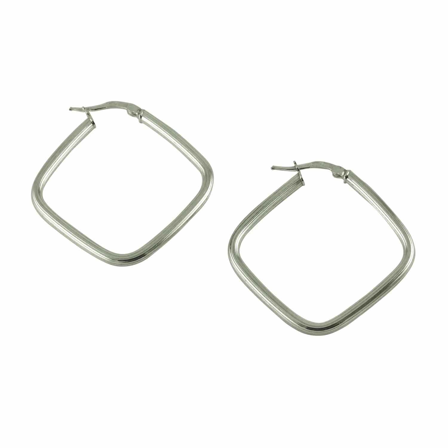 Sterling Diamond-Shape Square Hoop Earrings