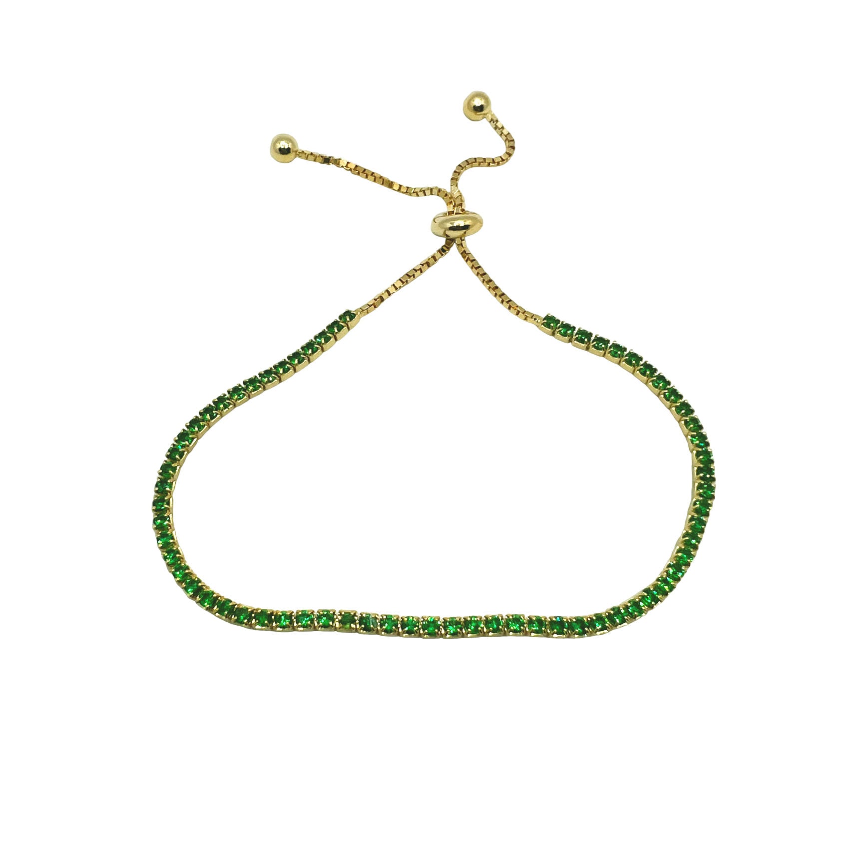 Gold Emerald Green Stone Tennis Bracelet