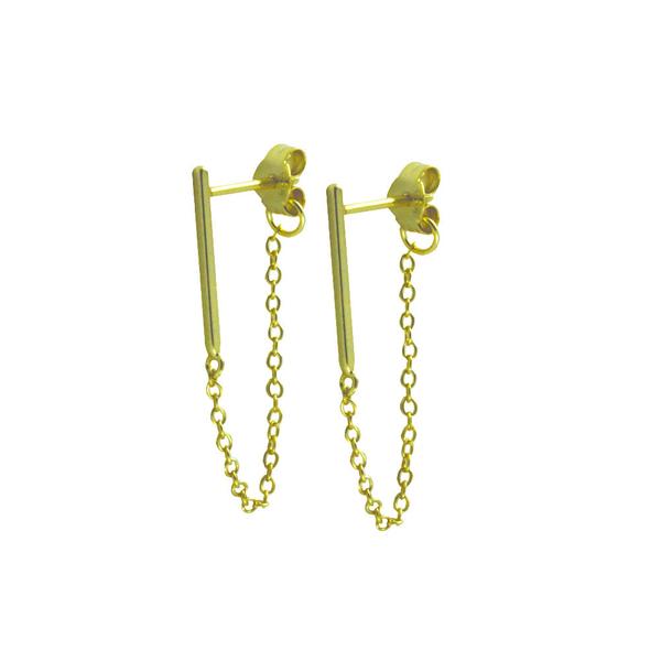 Sterling Silver Mini Bar Studs with Chain Earrings