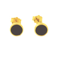 Black Enamel Bezel Stud Earrings Gold-Dipped