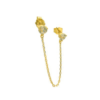 Gold CZ Chain Stud Earrings
