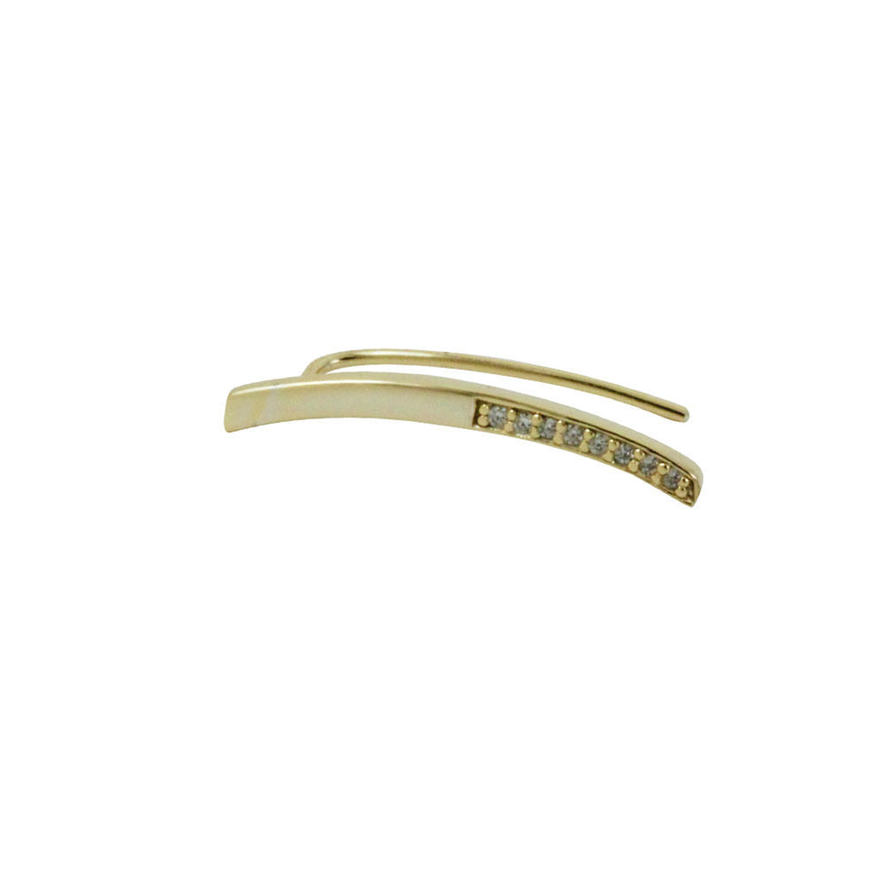 Gold-Dipped Bar Ear Pin Cuff Earring with CZ Accent