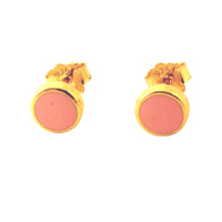 Gold-Dipped Pink Enamel Bezel Stud Earrings