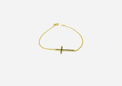 Gold Horizontal Cross Bracelet with Black Stone