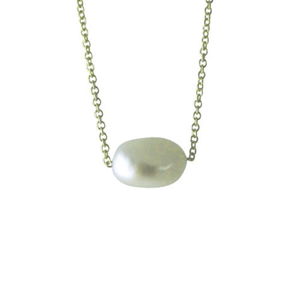 Gold-Dipped "Baroque" Single Pearl Necklace 16 inch