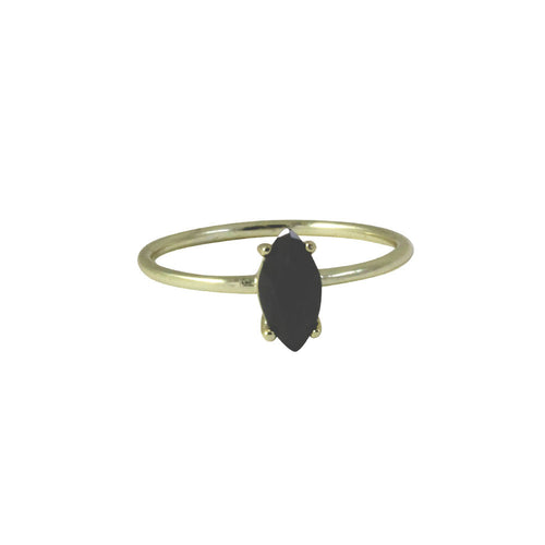 Gold-Dipped Marquise Black Stone Ring