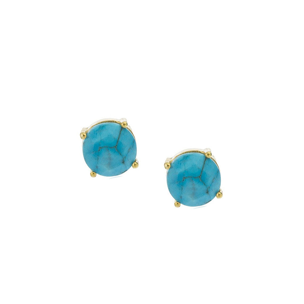 Gold-Dipped Round Turquoise Enamel Stud Earrings