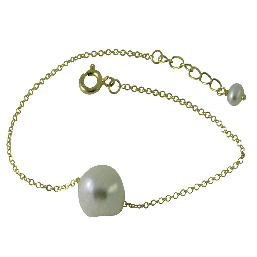 Gold-Dipped Natural "Baroque" Single Pearl Bracelet 7 inch