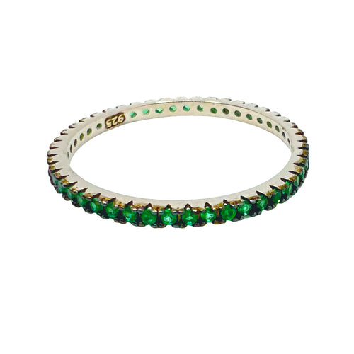 Sterling Silver Green Stone Eternity Band Ring