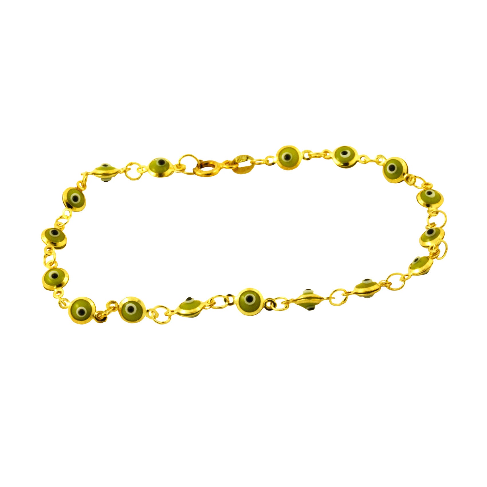 Gold-Dipped Green Mini Evil Eye Bracelet