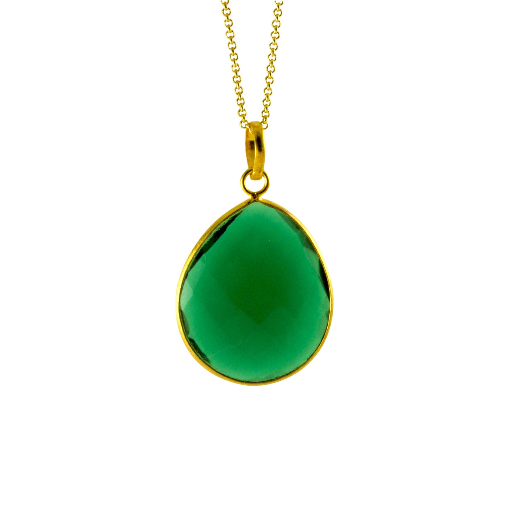 Gold-Dipped Green Stone Pendant Necklace