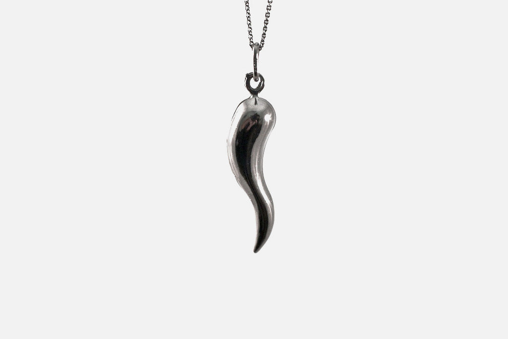 Blackened Sterling Silver Italian Horn Charm Necklace APOP EXCLUSIVE