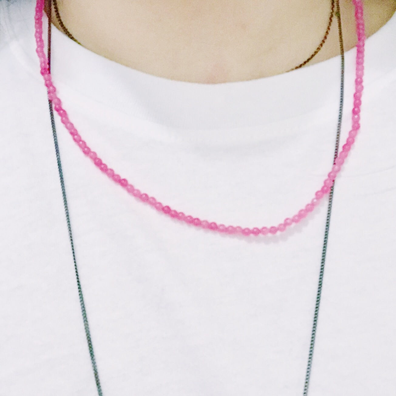 "BubbleGum" Pink Stone Beaded Necklace