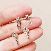 Sterling Safety Pin Stud Earrings