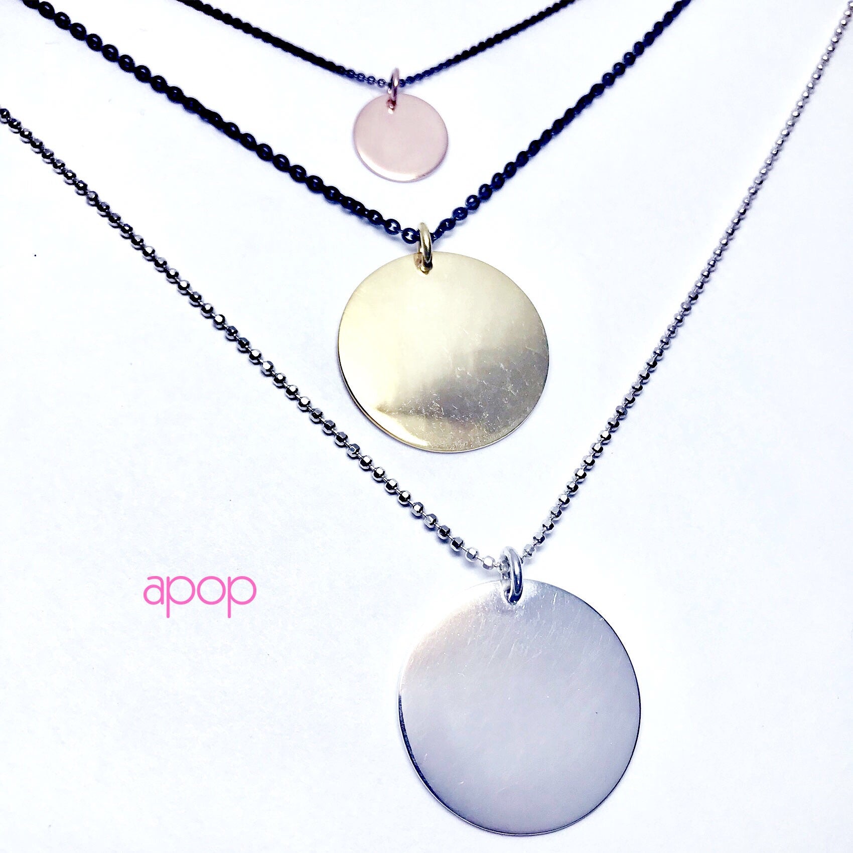 Rosy Silver Medallion Round Disc Charm Necklace
