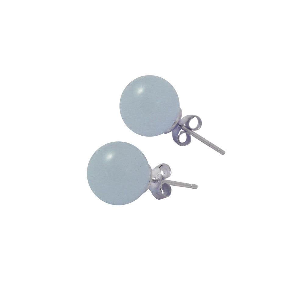 Sterling Silver Aquamarine Round Bead Stud Earrings