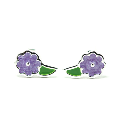 Sterling Silver Purple Flower Stud Earrings Mini