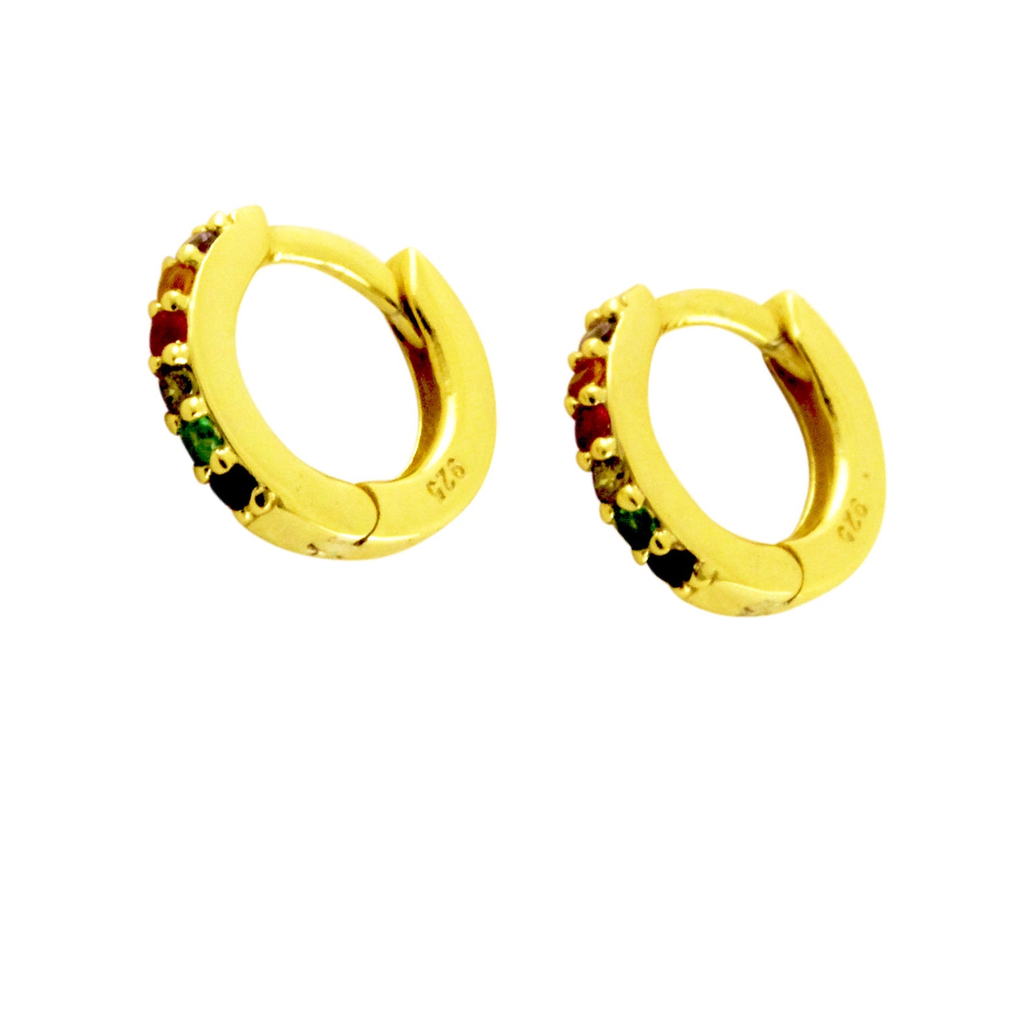 Sterling Silver MultiColor CZ Huggie Mini Hoops Earrings