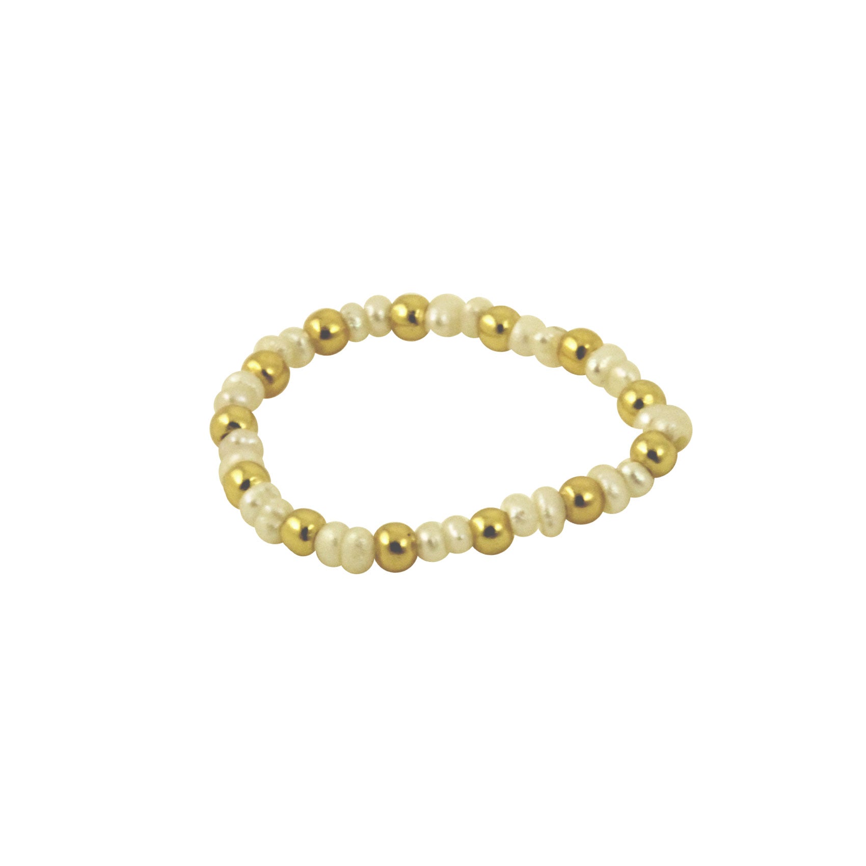 Gold & White Pearl Stretch Ring