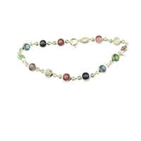 Sterling Silver Multi-Color Pastel Rainbow Stone Bracelet
