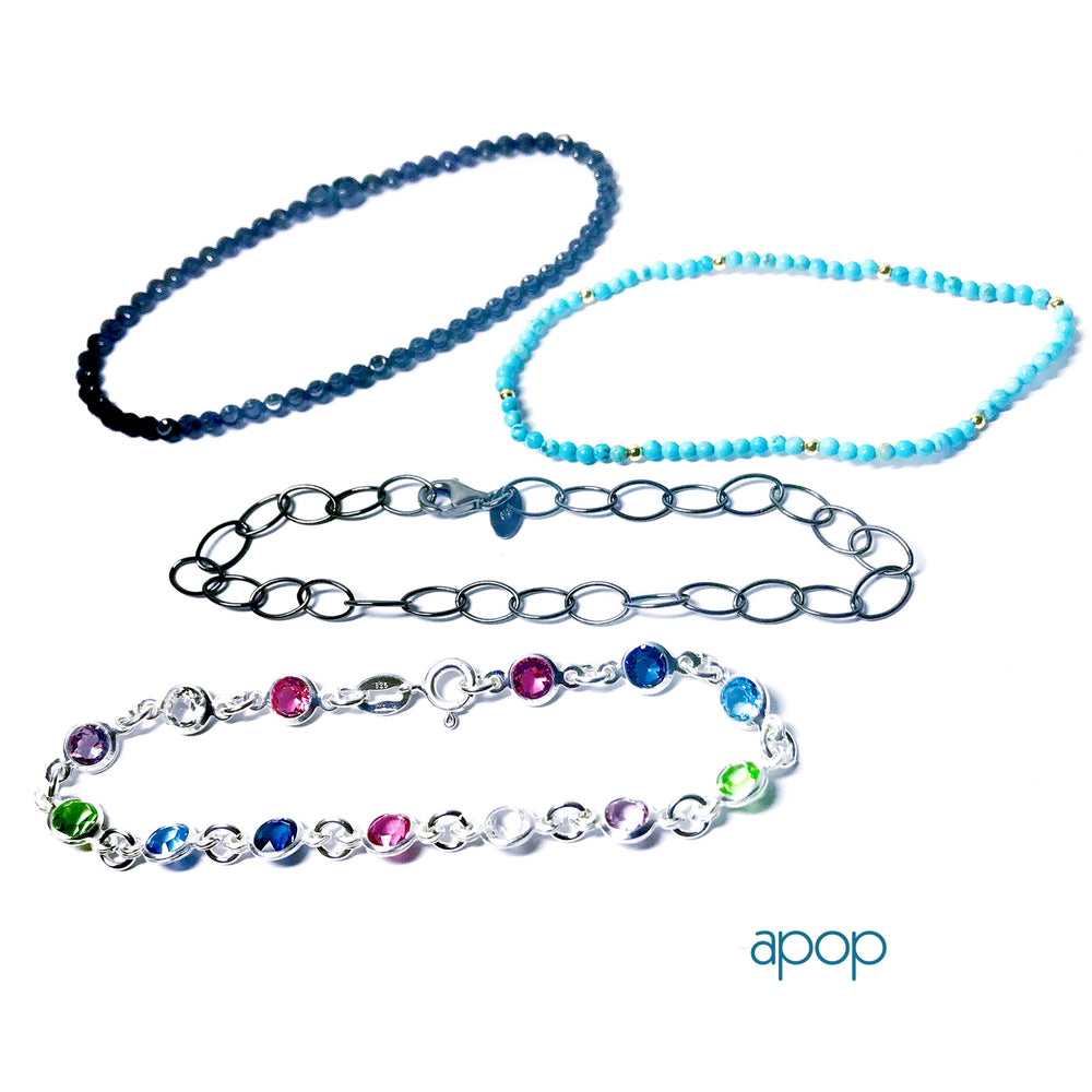 "Cosmos" Sterling Moon Bead Stretch Bracelet