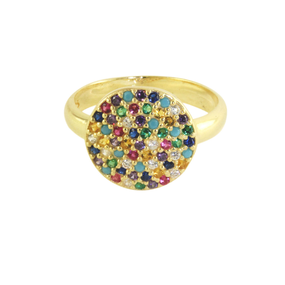Gold-Dipped Pave CZ Stone Pave Multicolor Rainbow Ring