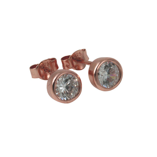 Rose Gold-Dipped Bezel CZ Stud Earrings