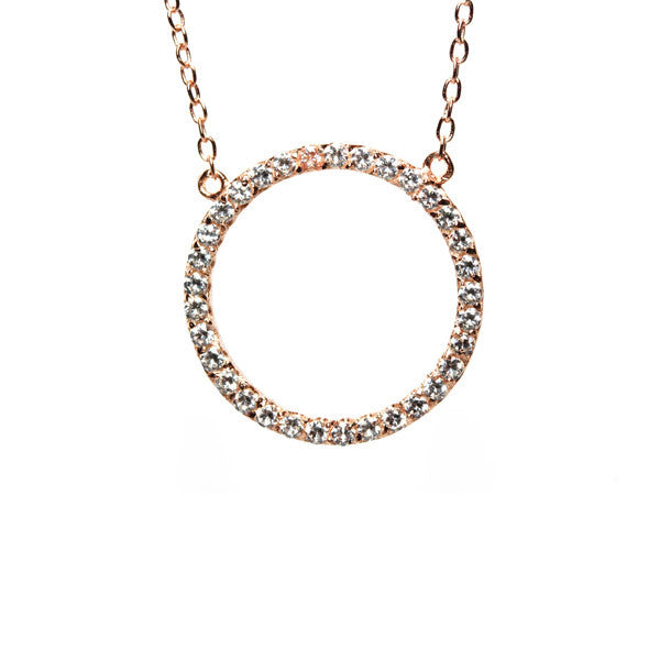 Rosy Circle Pendant Necklace 17 inch