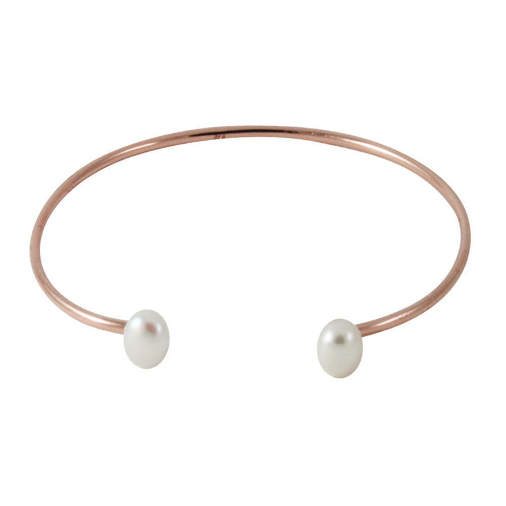 "Buttons" Rosy Double Pearl Cuff Bangle Bracelet