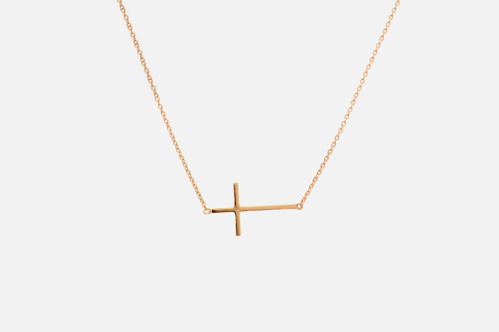 Rosy Horizontal Cross Necklace 16 inch
