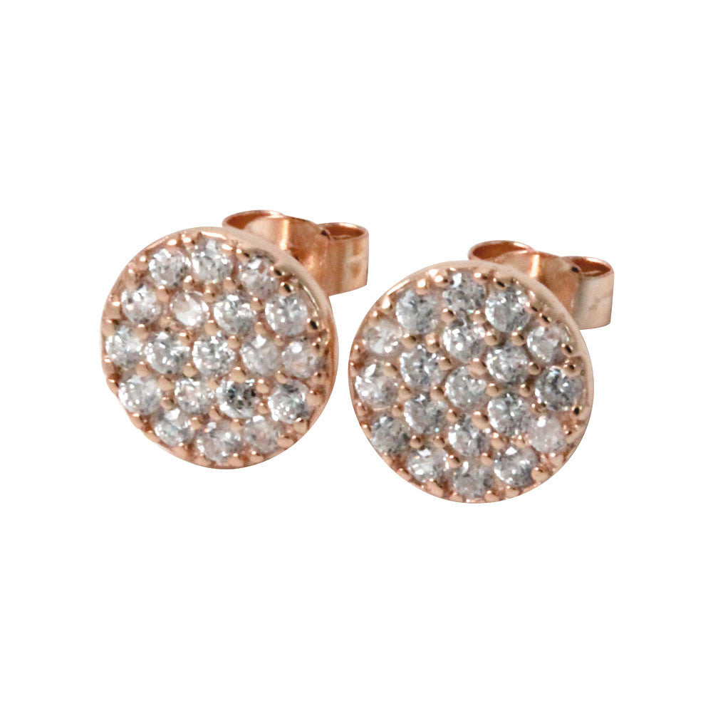 Round Disc Pave CZ Cluster Stud Earrings