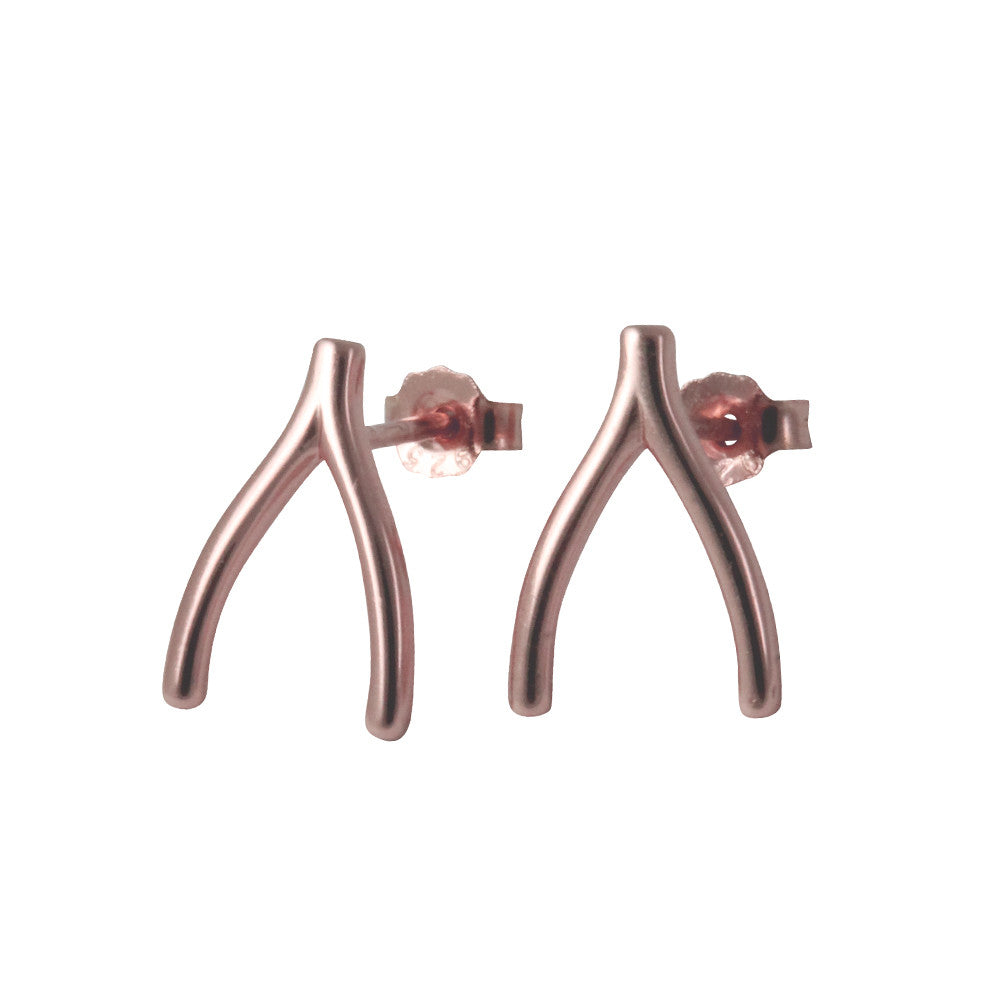 Rosy Wishbone Stud Earrings