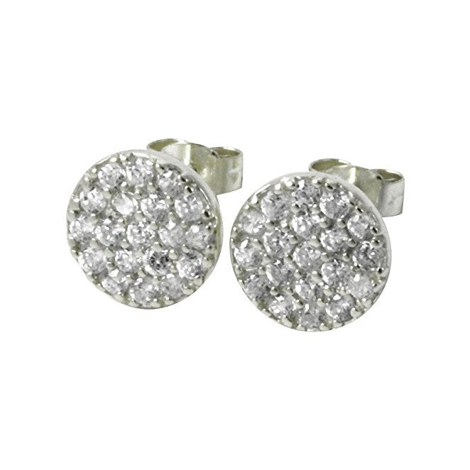 Round Disc Pave CZ Cluster Stud Earrings